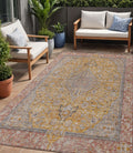 5 X 8 Gold And Peach Medallion Washable Indoor Outdoor Area Rug