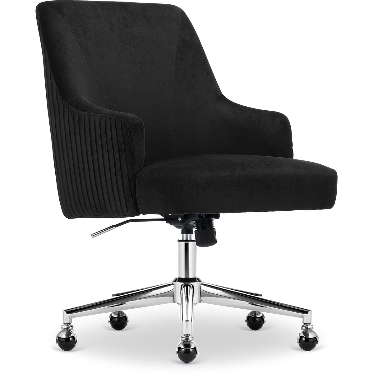 Serta Scarlett Modern Office Chair, Pleated And Curved Mid-Back Desk Chair, Pocket Coil Seat Cushion, Padded Armrests, Vanity Ar