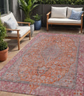 5 X 8 Orange And Red Medallion Washable Indoor Outdoor Area Rug