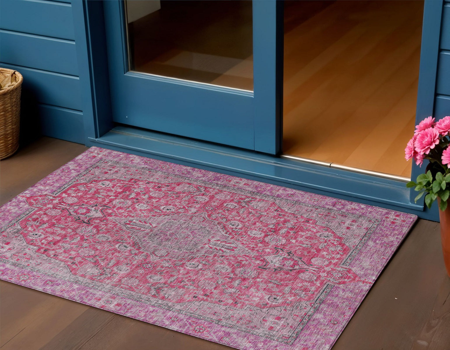 3 X 5 Pink And Lavender Medallion Washable Indoor Outdoor Area Rug