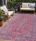 5 X 8 Pink And Lavender Medallion Washable Indoor Outdoor Area Rug