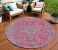 8 Pink And Lavender Round Medallion Washable Indoor Outdoor Area Rug
