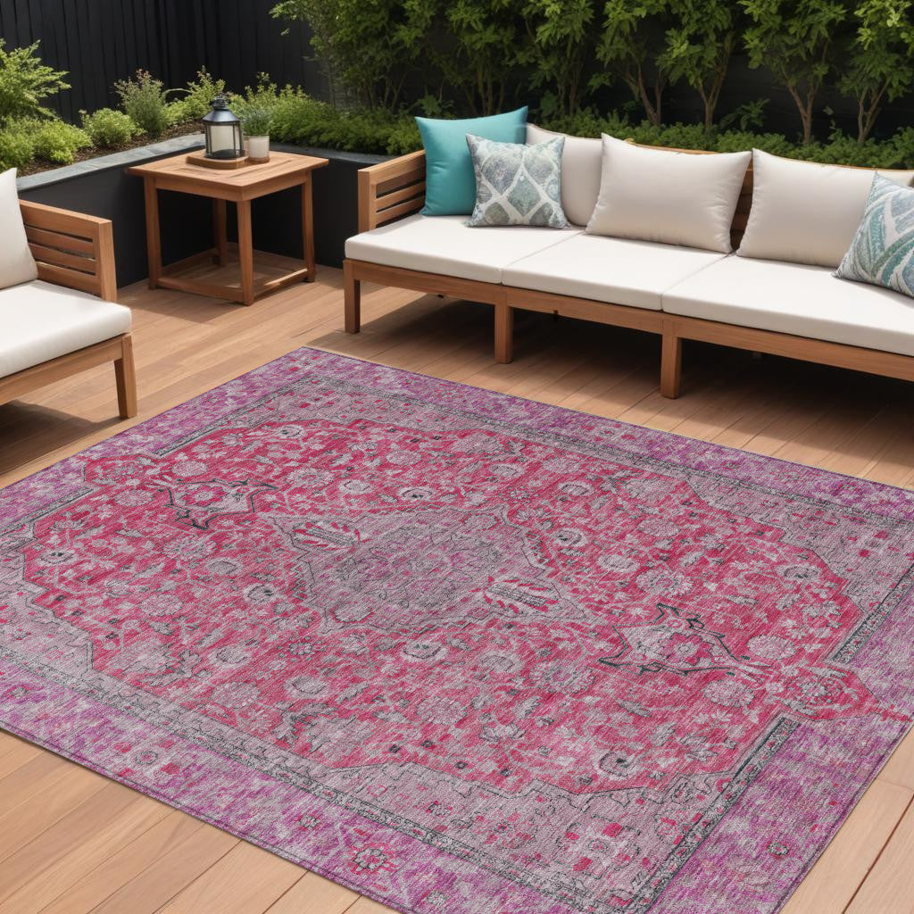 8 X 10 Pink And Lavender Medallion Washable Indoor Outdoor Area Rug
