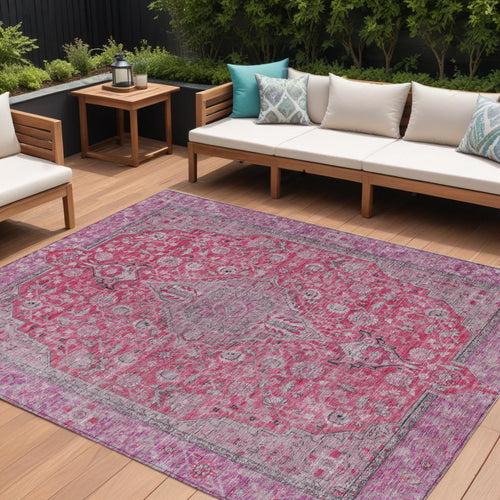 10 X 14 Pink And Lavender Medallion Washable Indoor Outdoor Area Rug
