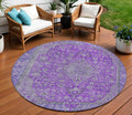 8 Purple And Gray Round Medallion Washable Indoor Outdoor Area Rug