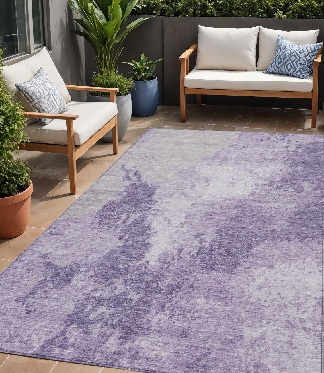 5 X 8 Plum And Purple Abstract Washable Indoor Outdoor Area Rug