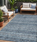 5 X 8 Blue And Gray Oriental Washable Indoor Outdoor Area Rug