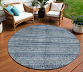 8 Blue And Gray Round Oriental Washable Indoor Outdoor Area Rug