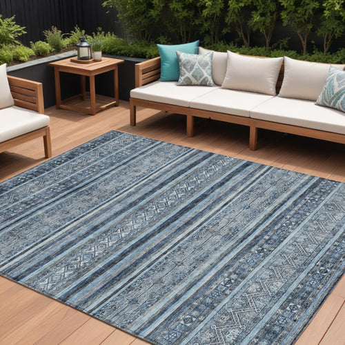 10 X 14 Blue And Gray Oriental Washable Indoor Outdoor Area Rug