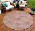 8 Rust And Coral Round Oriental Washable Indoor Outdoor Area Rug