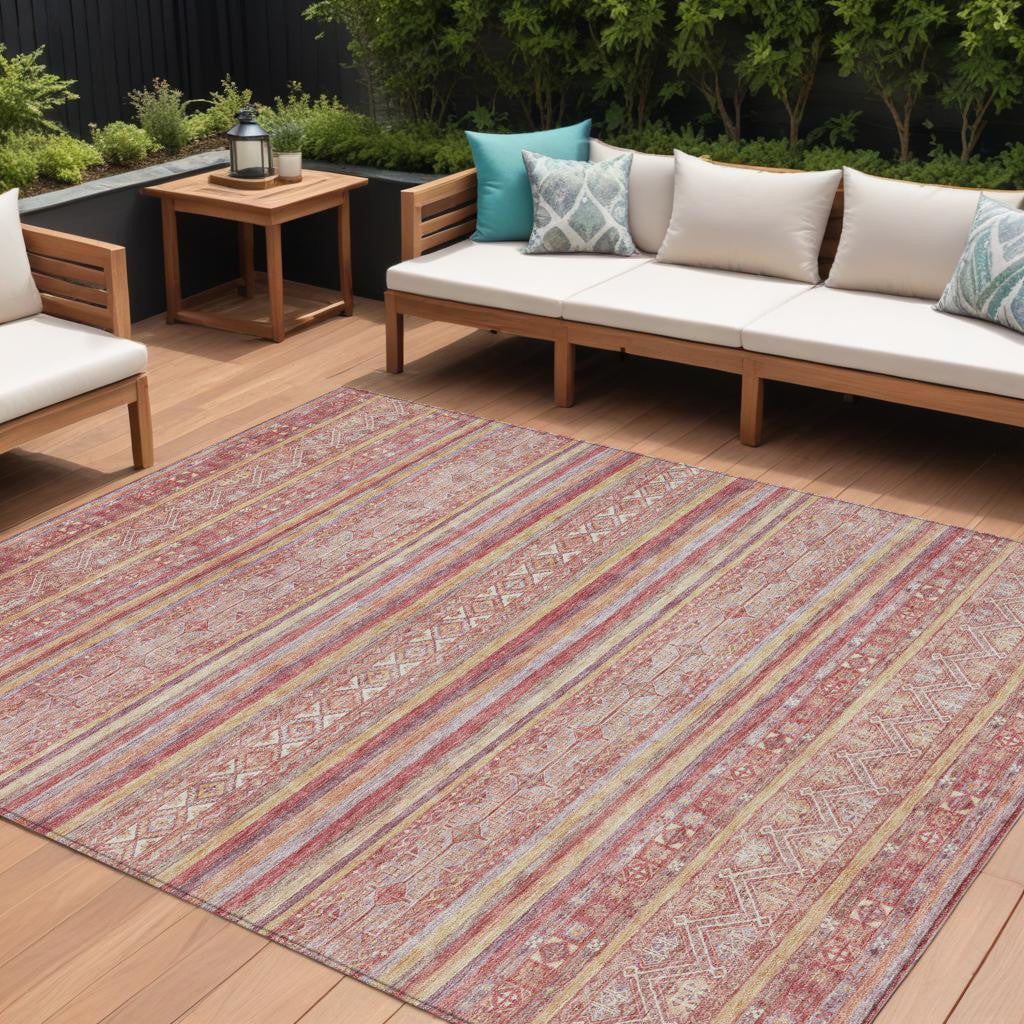 8 X 10 Rust And Coral Oriental Washable Indoor Outdoor Area Rug