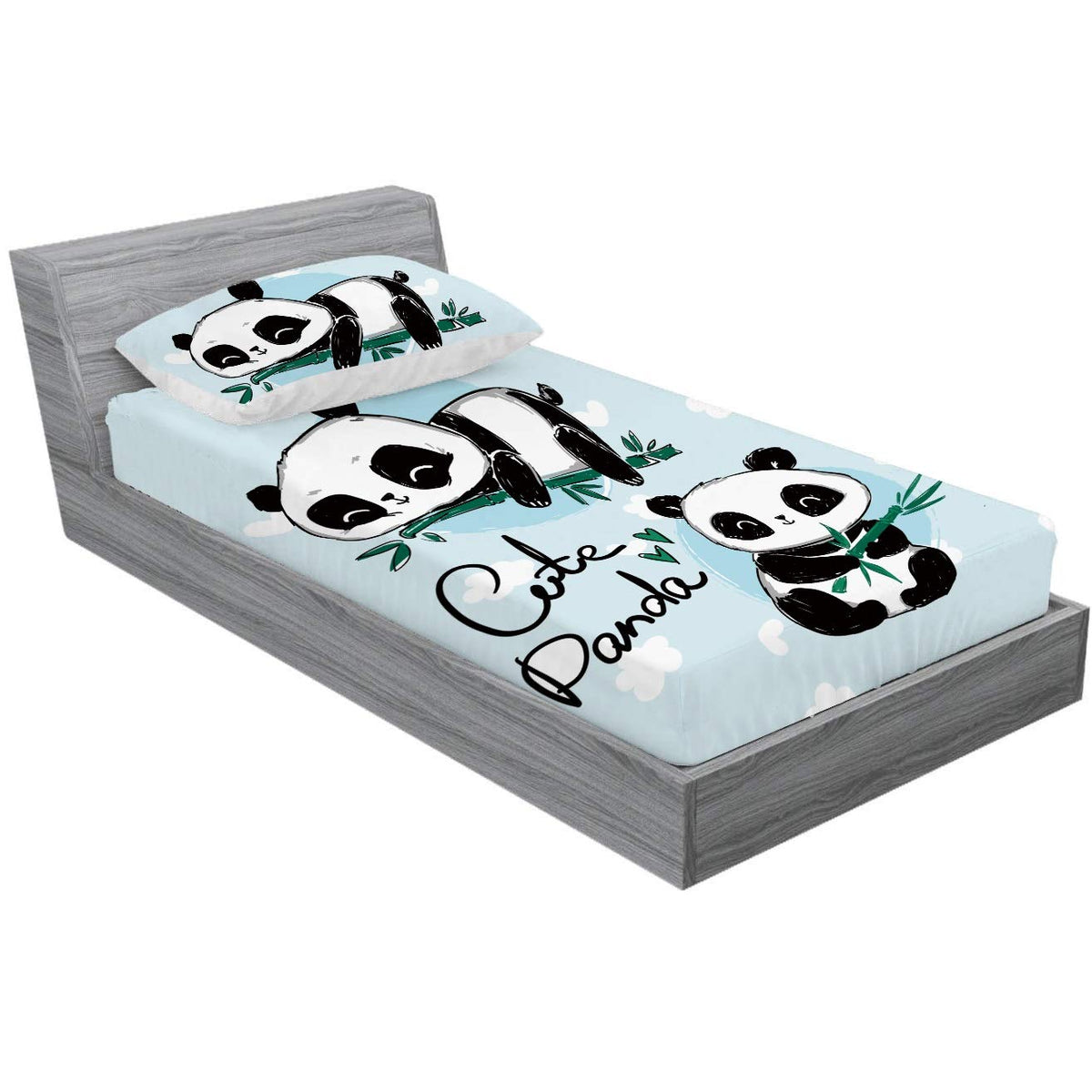 Wajade Blue Panda Sheet Sets Twin Size Cute Cartoon Panda 3D Bamboo And Clouds Print Bedding Set For Kids Boys Girls 2Pcs (1 Dee