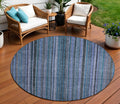 8 Blue Gray And Sky Blue Round Striped Washable Indoor Outdoor Area Rug