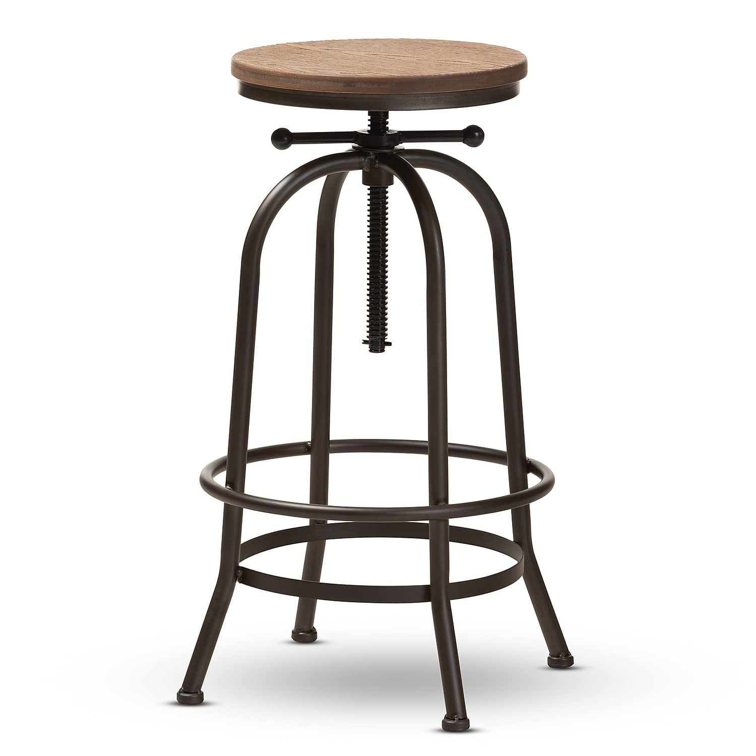 Aline Vintage Rustic Industrial Style Wood and Rust-Finished Steel Adjustable Swivel Bar Stool - Thumbnail 2