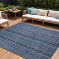 9 X 12 Blue Gray And Sky Blue Striped Washable Indoor Outdoor Area Rug