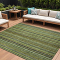 10 X 14 Green Gold And Gray Striped Washable Indoor Outdoor Area Rug