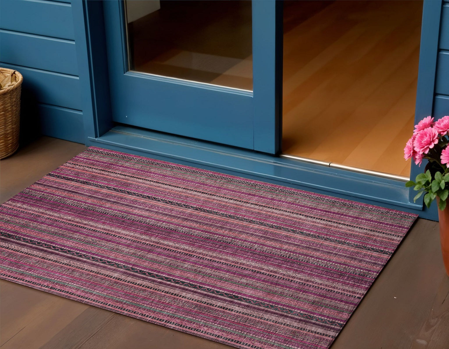 3 X 5 Pink Mauve And Blush Striped Washable Indoor Outdoor Area Rug