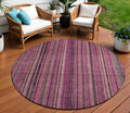8 Pink Mauve And Blush Round Striped Washable Indoor Outdoor Area Rug