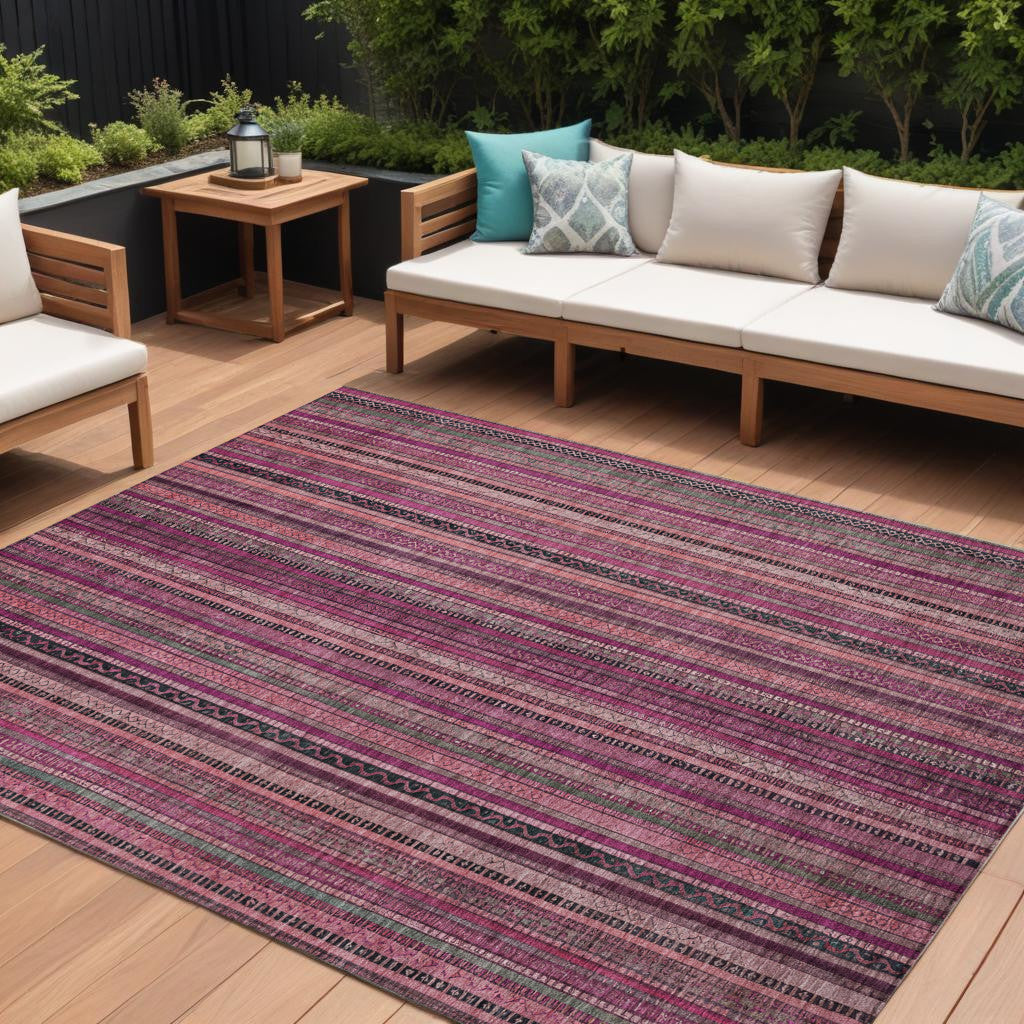 10 X 14 Pink Mauve And Blush Striped Washable Indoor Outdoor Area Rug