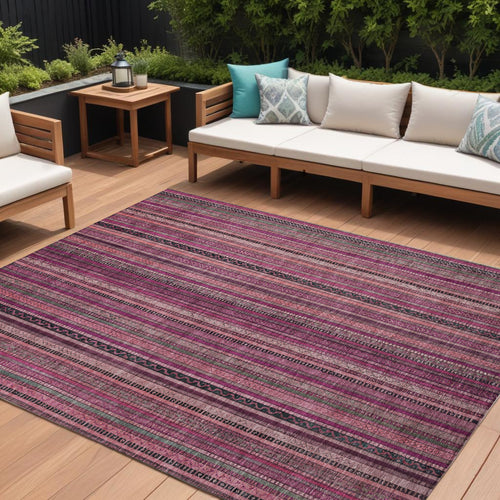 10 X 14 Pink Mauve And Blush Striped Washable Indoor Outdoor Area Rug