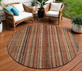 8 Rust Taupe And Gray Round Striped Washable Indoor Outdoor Area Rug