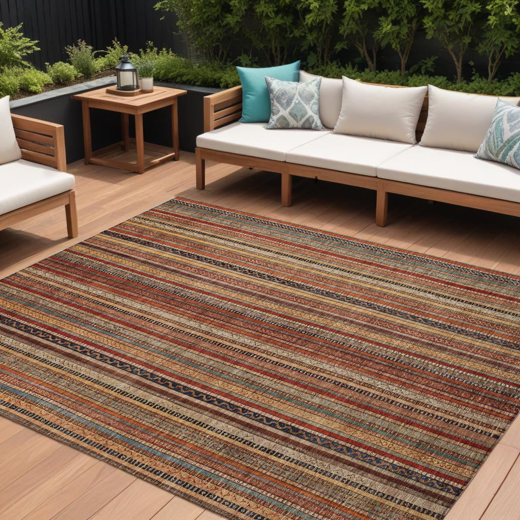 8 X 10 Rust Taupe And Gray Striped Washable Indoor Outdoor Area Rug