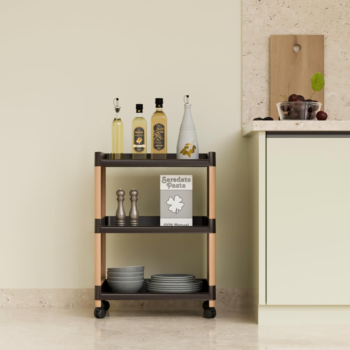 Morbrix Multipurpose Storage Rack With Wheels, Plastic Kitchen Trolley Vegetable & Fruit Basket Stand, Organizer Shelf For Home,