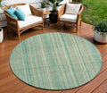 8 Aqua Beige And Teal Blue Round Striped Washable Indoor Outdoor Area Rug