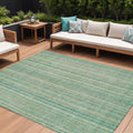 10 X 14 Aqua Beige And Teal Blue Striped Washable Indoor Outdoor Area Rug