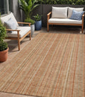 5 X 8 Rust Beige And Linen Striped Washable Indoor Outdoor Area Rug