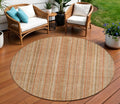 8 Rust Beige And Linen Round Striped Washable Indoor Outdoor Area Rug