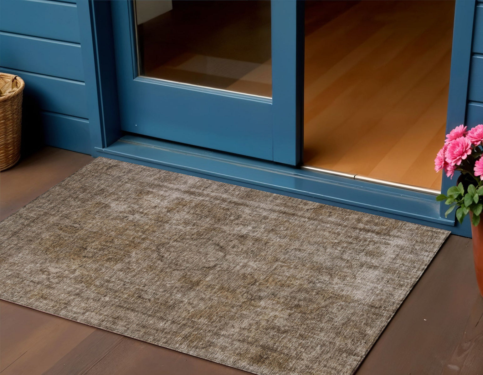 3 X 5 Brown And Beige Medallion Washable Indoor Outdoor Area Rug
