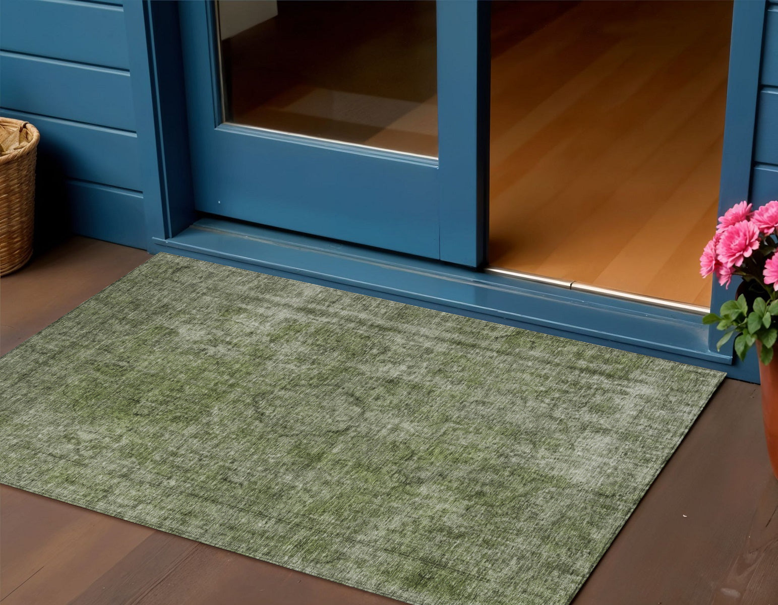 3 X 5 Green And Silver Medallion Washable Indoor Outdoor Area Rug