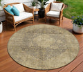 8 Brown And Beige Round Medallion Washable Indoor Outdoor Area Rug