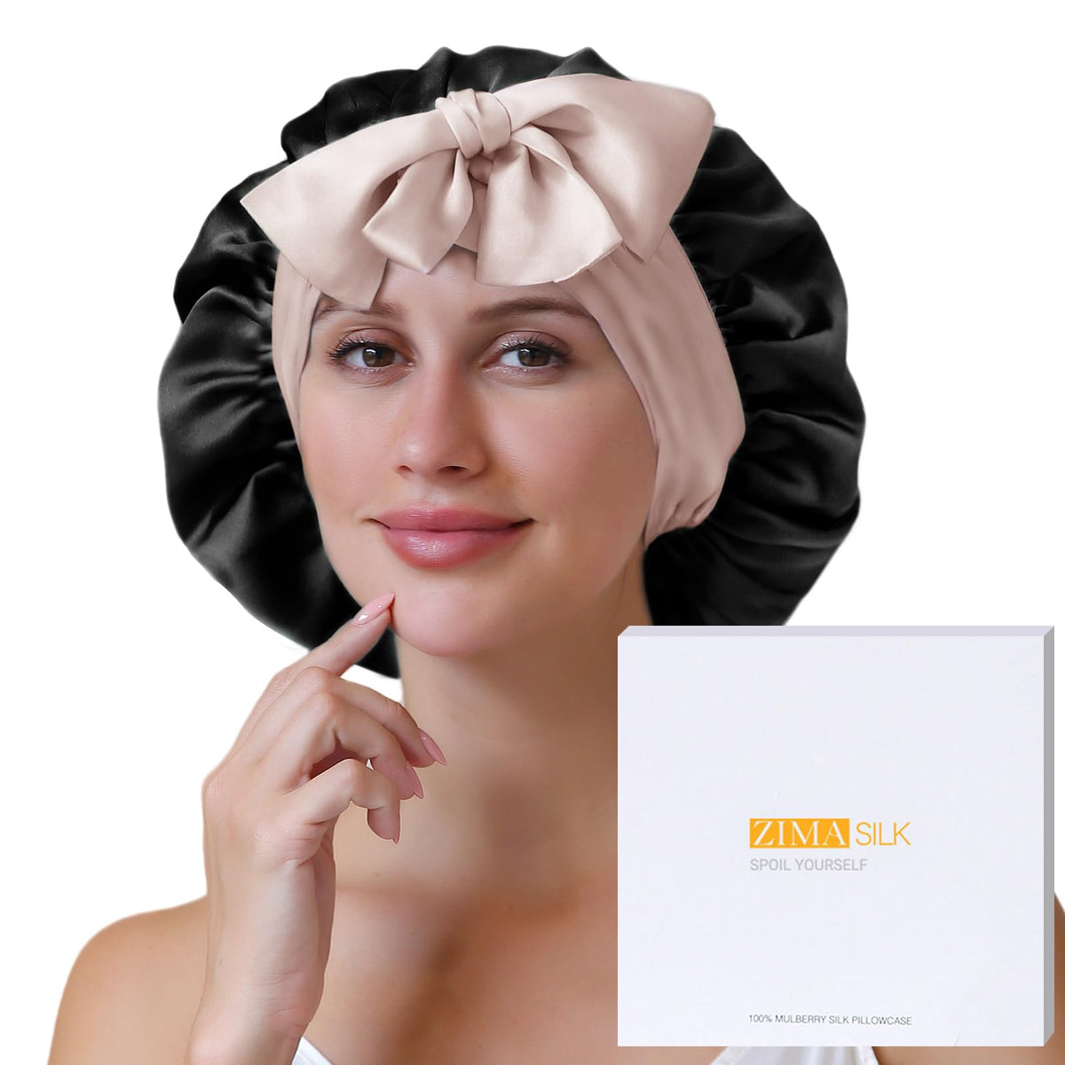 ZIMASILK 100% Mulberry Silk Bonnet for Sleeping Women Long Hair Double Layer Silk Hair Wrap with Silk Tie Band Natural Silk Cap 
