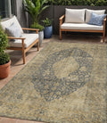 5 X 8 Charcoal And Beige Medallion Washable Indoor Outdoor Area Rug