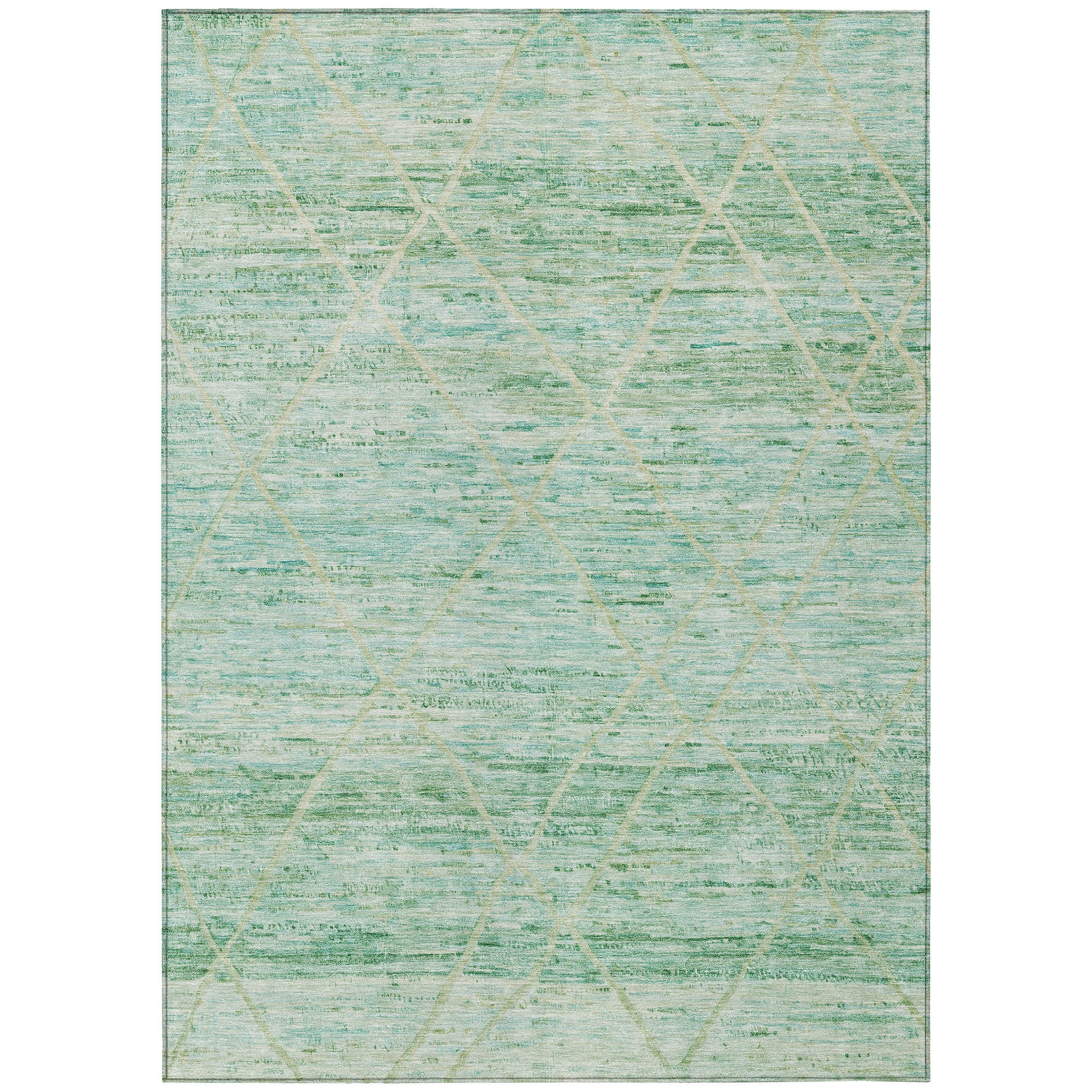 3 X 5 Artichoke Green And Beige Trellis Washable Indoor Outdoor Area Rug