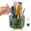 Gotoba Dark Green Pen Pencil Holder For Desk, 360 Rotating Pen Organizer, Green Office Supplies, Cute Pen Holder, 6-Compartment