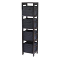 Winsome Wood Capri Wood 4 Section Storage Shelf with 4 Black Fabric Foldable Baskets