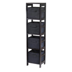 Winsome Wood Capri Wood 4 Section Storage Shelf with 4 Black Fabric Foldable Baskets
