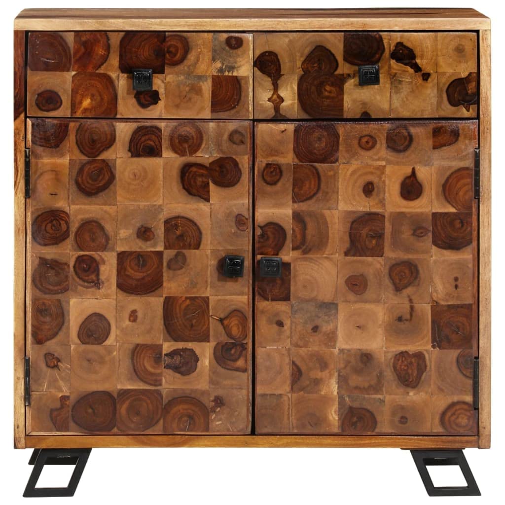 vidaXL Solid Sheesham Wood Sideboard with Matte Finish - Rustic Charm, Ample Storage, 25.6&quot;x13.8&quot;x25.6&quot; with Iron Handles/Foot and Unique Wood Grains