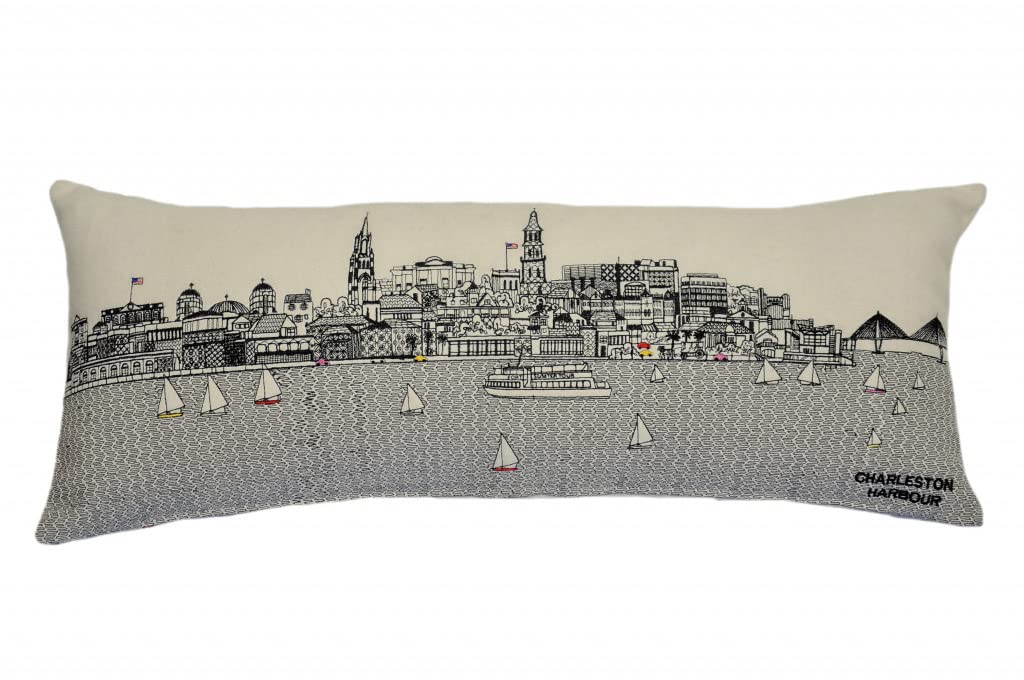 HomeRoots Cream 35' White Charleston Daylight Skyline Lumbar Decorative Pillow