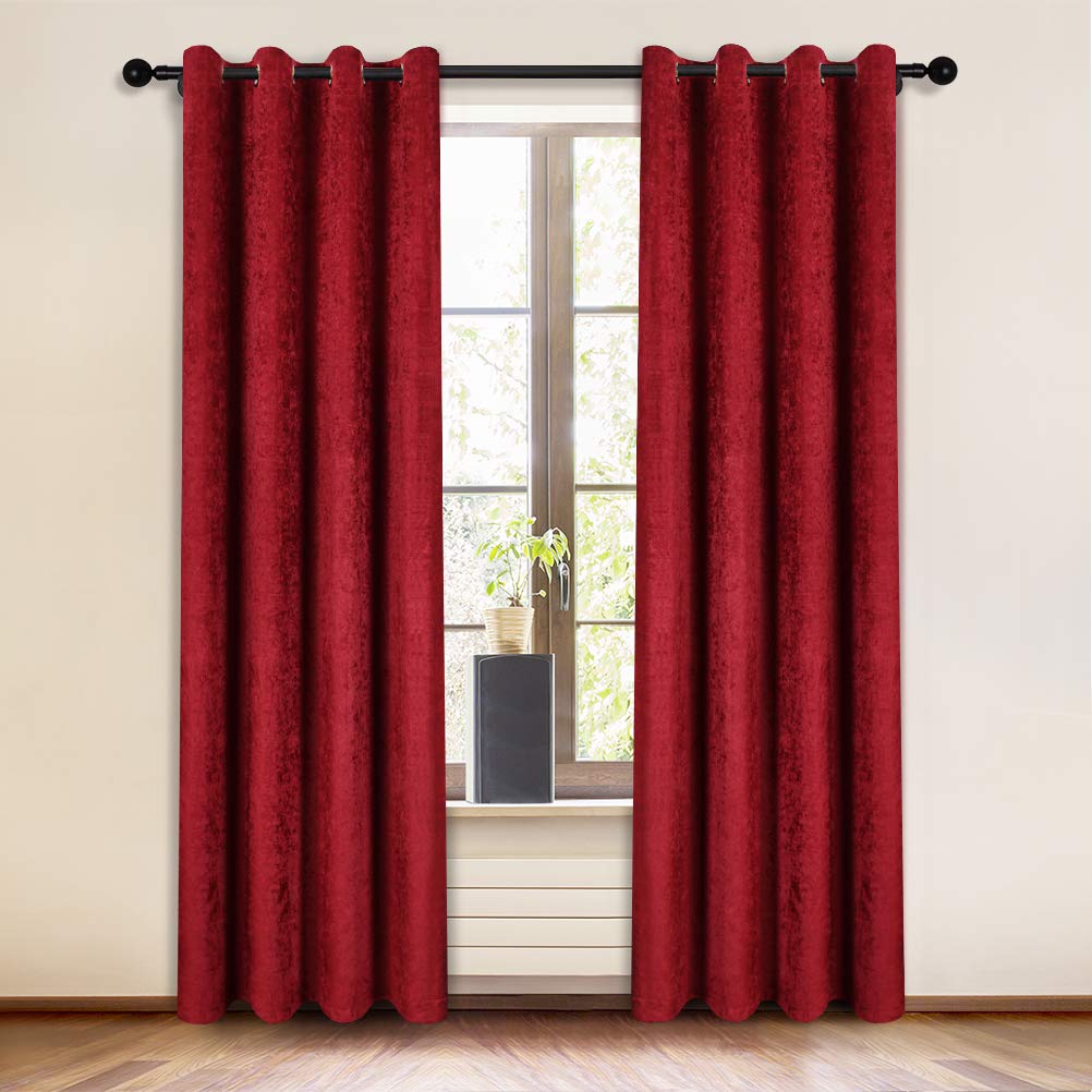 ELKCA DoubleSided Chenille Window Curtains for Living Room (Burgundy Red, 52 W x 96 L| 2 Panels)