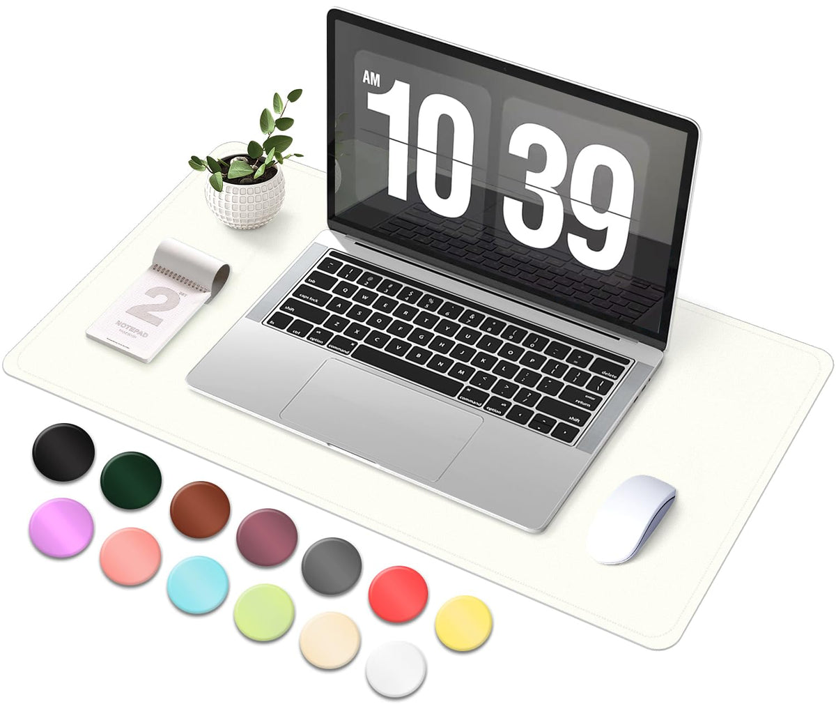Leather & Suede Desk Pad Protector - Non-Slip, Waterproof Blotter Mat, Large Mouse Pad, Office & Home Desk Cover (White, 23.6 '