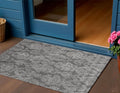 3 X 5 Gray And Pewter Damask Washable Indoor Outdoor Area Rug