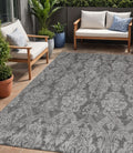 5 X 8 Gray And Pewter Damask Washable Indoor Outdoor Area Rug