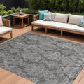 10 X 14 Gray And Pewter Damask Washable Indoor Outdoor Area Rug