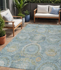 5 X 8 Blue And Gold Medallion Washable Indoor Outdoor Area Rug