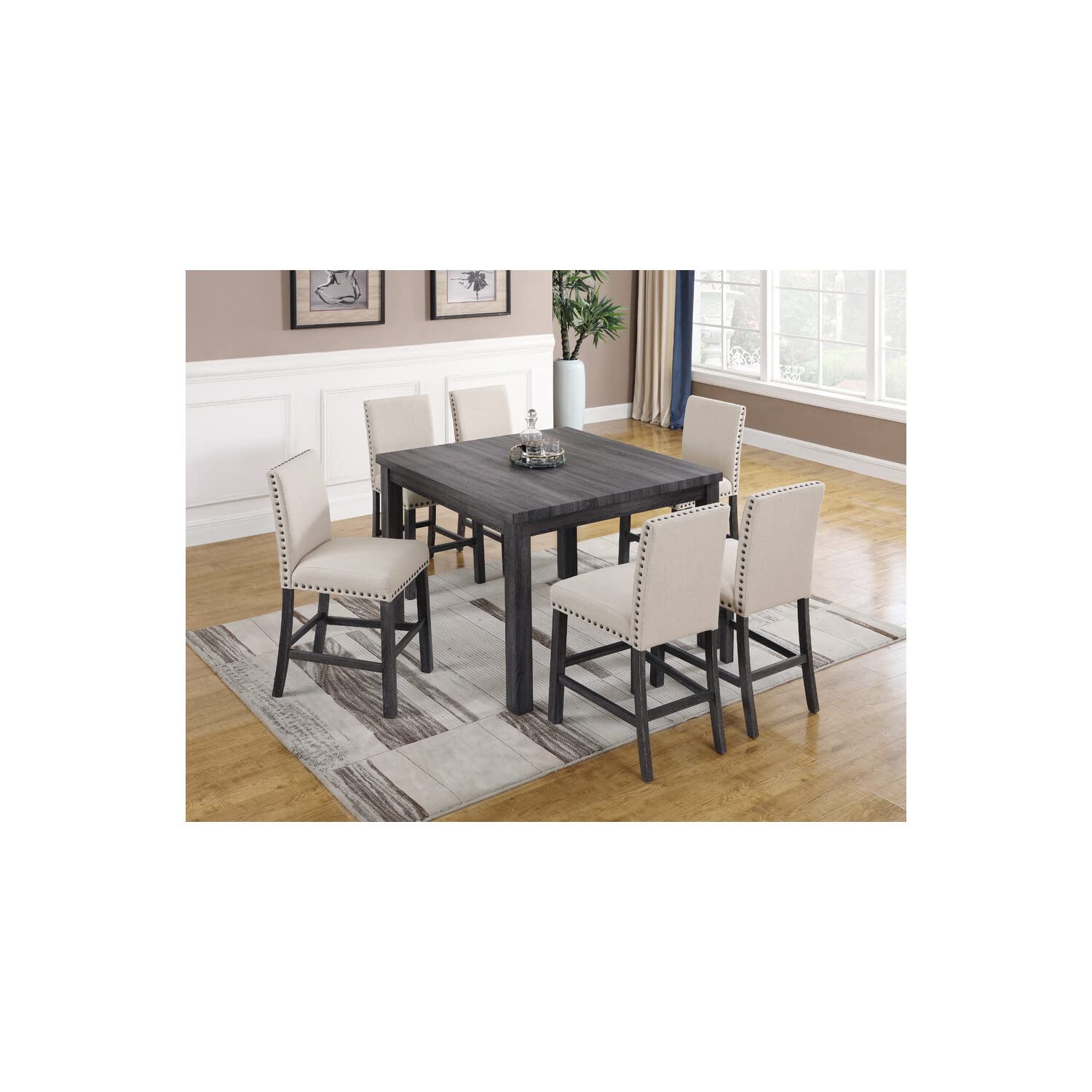 Best Master Solid Wood Counter Height Table In Antique Gray