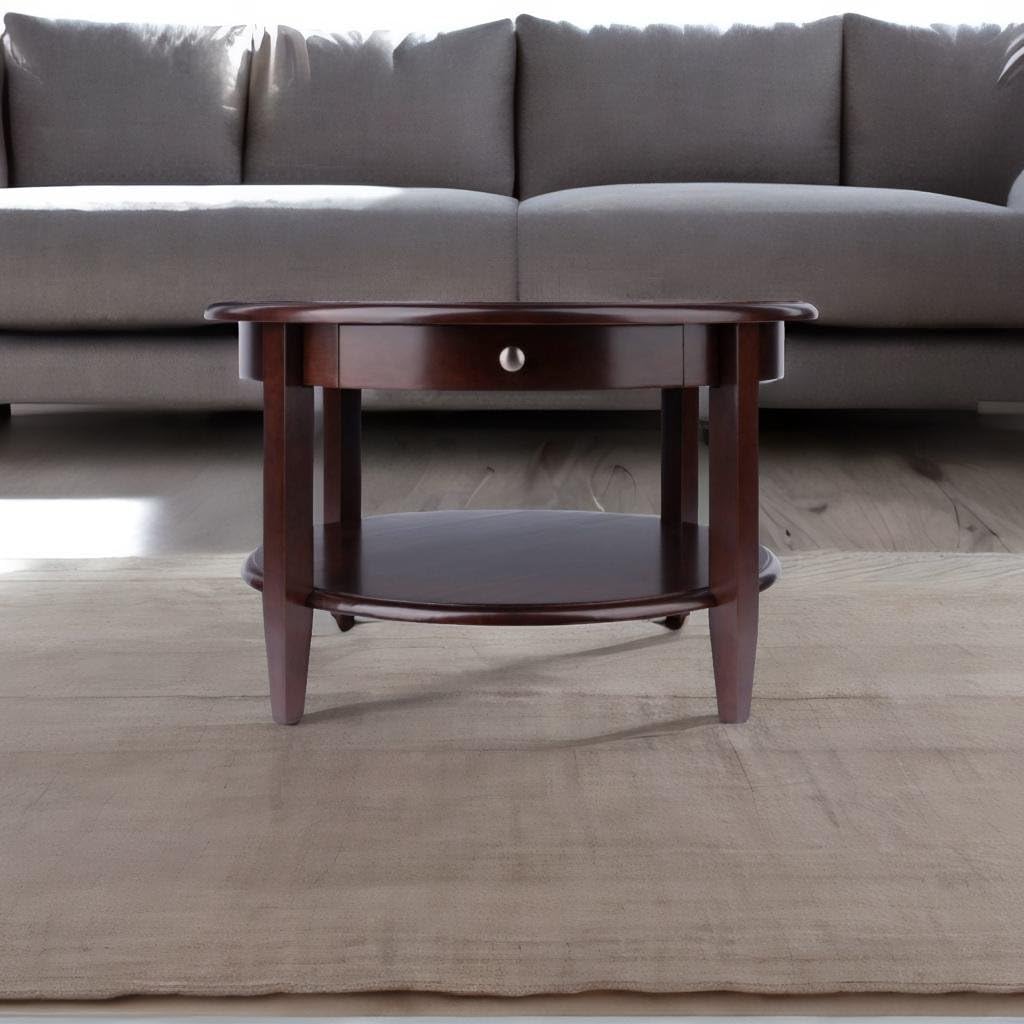 Ergode Wood Concord Coffee Table - Classic Walnut, Storage Shelf, Hidden Drawer